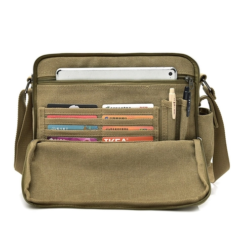 Men Canvas Crossbody Messenger Bag Multi Pocket Large Capacity Retro Shoulder Satchel Casual Travel Work Solid Color
