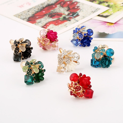Anillo Flor Resina Cristal Aleación Diamantes Imitación Ajustable Abierto Joyería Moda Vintage Mujer Colorido Multielementos