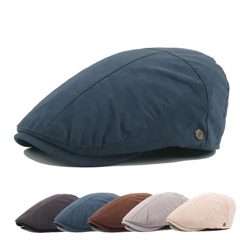 Retro British Cotton Flat Cap Solid Color Adjustable Ivy Cap For Men Women Vintage Beret Hat With Metal Buckle