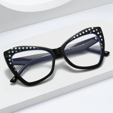 Occhiali Occhio Di Gatto Anti Luce Blu TR90 Moda Retro Pois Lenti Trasparenti Montatura Per Donna
