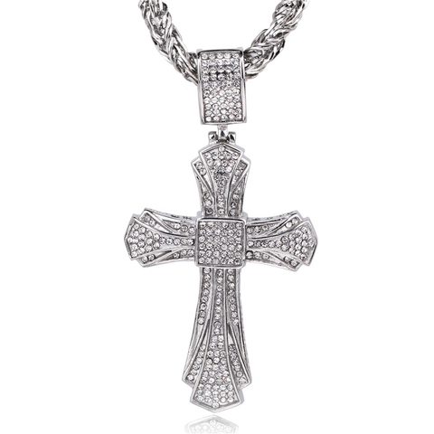 Iced Out Kreuz Anhänger Halskette Großer Strass 316L Edelstahl Für Herren Damen Trendy Hip Hop Punk