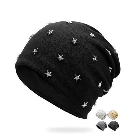 Stern Nieten Beanie Mütze Acryl Gestrickt Warm Winddicht Winter Streetwear Unisex Slouchy Cap