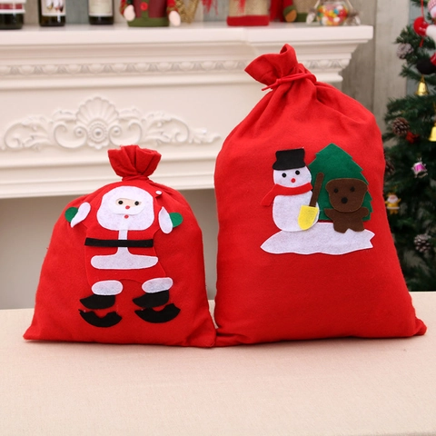 Christmas Gift Bags Non-Woven Drawstring Backpack Santa Claus Snowman Pattern Festive Candy Pouch Holiday Decor