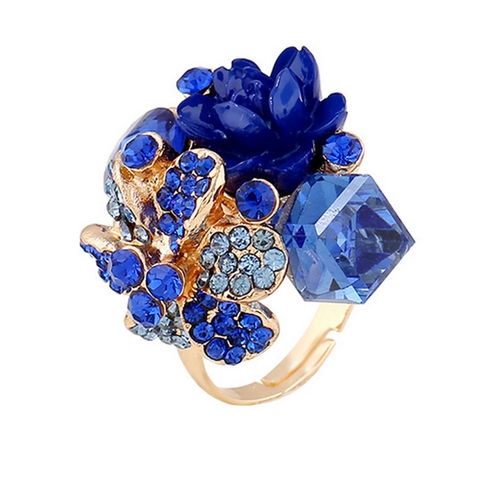 Anillo Flor Resina Cristal Aleación Diamantes Imitación Ajustable Abierto Joyería Moda Vintage Mujer Colorido Multielementos