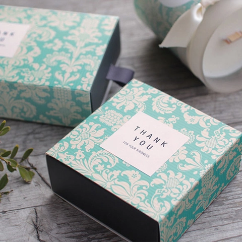 Vintage Damast Papier Geschenkbox Quadratische Schublade Verpackungsbox Mit Bandgriff Für Hochzeit Party Schmuck Handgemachte Seife