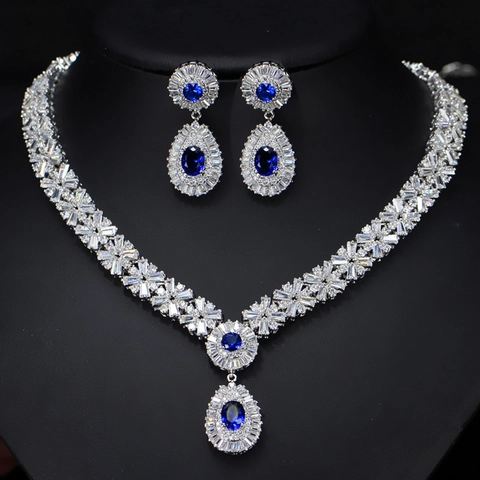 Lussuosi Gioielli da Sposa in Rame e Zirconia per Donna Collana con Ciondolo a Goccia e Orecchini Accessori Eleganti per Banchetti