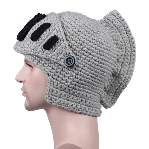 Handgemaakte Ridderhelm Gebreide Muts Acryl Warme Winter Gladiator Masker Hoed Voor Heren Dames Middeleeuwse Cosplay Accessoire