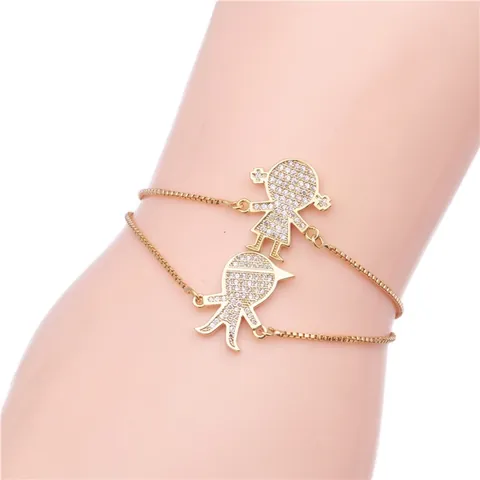 Bracciale Regolabile Micro Zirconi Rame Placcato Oro Catena Box Ciondolo Cartoon Ragazzo Ragazza Gioielli Per Bambini
