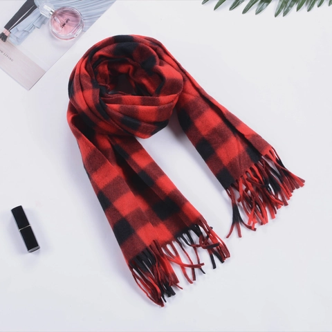 Winter Warm Plaid Scarf Soft Faux Cashmere Tassel Long Neck Wrap For Kids And Adults Unisex Classic Tartan Style