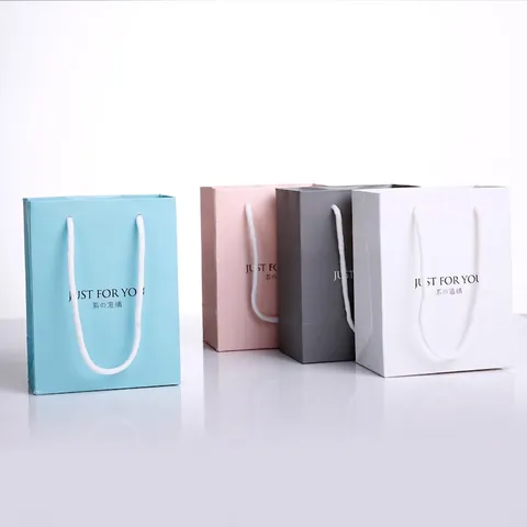 Minimalist White Cardboard Jewelry Gift Bag With Handle Just For You Small Paper Handbag For Wedding Party Gift Packaging