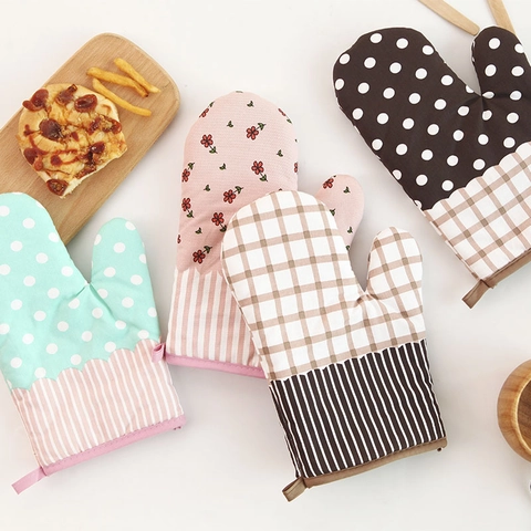 Guantes De Horno Resistentes Al Calor Algodón Espesado Lino Silicona Antideslizante Cocina Hornear Microondas Floral Plaid