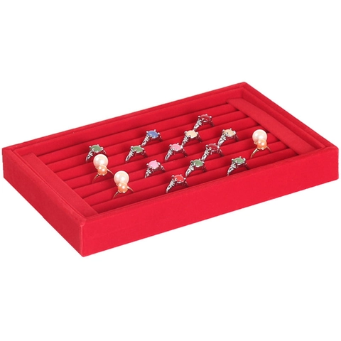Velvet Ring Display Tray Earring Stud Jewelry Organizer Showcase Rectangular Countertop Storage For Rings And Ear Studs