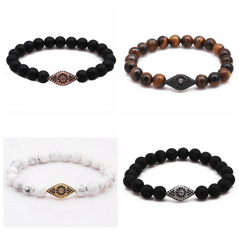 Bracciale Di Perline Croce Malocchio Pietra Lavica Naturale Occhio Di Tigre Howlite Agata Rame Micro Zircone Gioiello Spirituale
