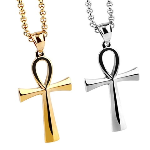 Collana Con Pendente Croce Ankh Egiziana Acciaio Inossidabile Minimalista Lucido Superficie A Specchio Gioielli Per Uomo Donna