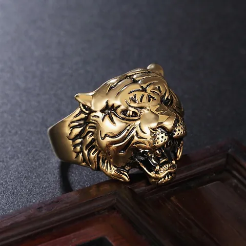 Men Tiger Head Ring Stainless Steel Roaring Animal 3D Relief Punk Retro Vintage Hip Hop Jewelry Accessory Masculine Style