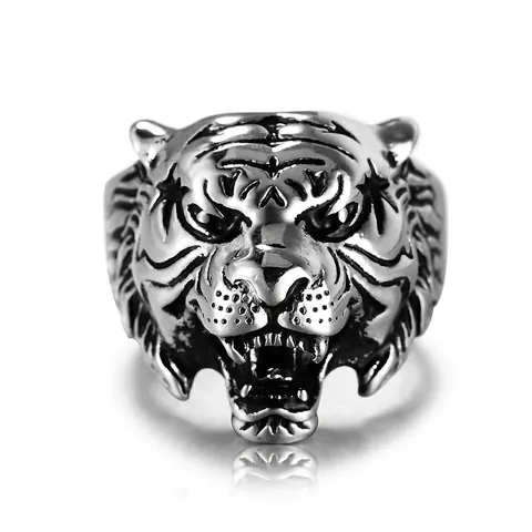 Men Tiger Head Ring Stainless Steel Roaring Animal 3D Relief Punk Retro Vintage Hip Hop Jewelry Accessory Masculine Style
