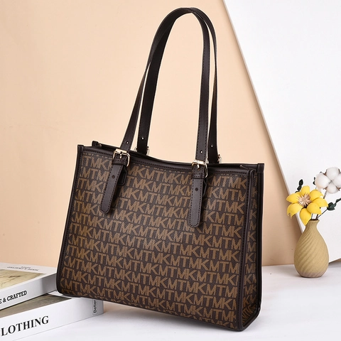 Mode Dames Shopper Tas Grote Capaciteit PU Leer Monogram Print Ruitpatroon Schoudertas Verstelbaar Handvat
