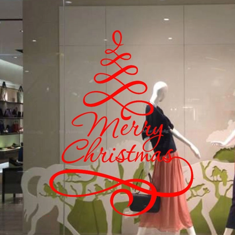 Merry Christmas Tree Wall Stickers Lettering Window Clings PVC Waterproof Removable Festive Holiday Home Decor Showcase