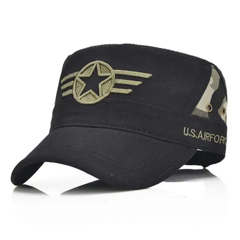 Militär Cadet Cap Baumwolle Camouflage Flachdeckel Hut Verstellbar Sonnenschutz Bestickter Stern Taktisch Vintage Für Herren Damen