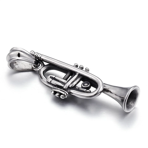 Collier Pendentif Instrument De Musique Trompette Acier Inoxydable 316L Style Punk Rock Vintage Bijoux Pour Mélomanes