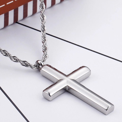 Collana Con Pendente A Croce Lucida Classica Acciaio Inossidabile Catena A Corda Gioielli Streetwear Minimalisti Per Uomo Donna
