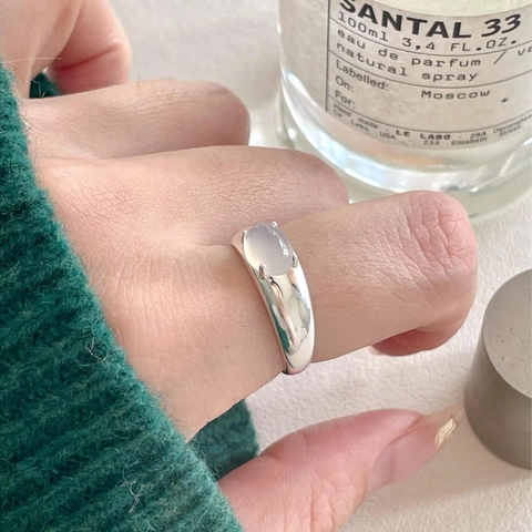 925 Sterling Silver Ring White Crystal Oval Gemstone Minimalist Open Adjustable Jewelry For Women Korean Style
