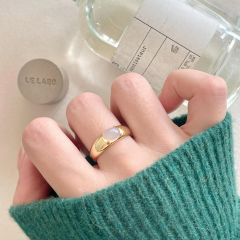 925 Sterling Silver Ring White Crystal Oval Gemstone Minimalist Open Adjustable Jewelry For Women Korean Style