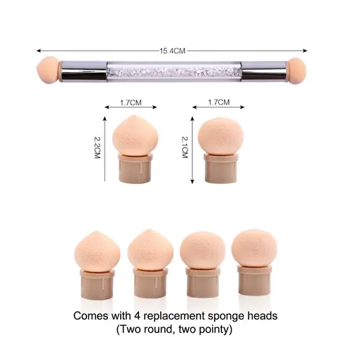 Nail Art Gradient Sponge Brush With Rhinestone Acrylic Handle For Ombre Smudging Manicure Dual Headed Tool