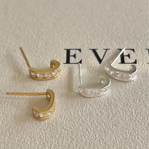 925 Sterling Silber Ohrring Stecker Zirkonia Ohrstecker Einfache C-Form Minimalistischer Vielseitiger Schmuck Für Frauen