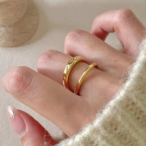 925 Sterling Zilveren Dubbellaagse Gehamerde Ring Voor Dames Minimalistisch Verstelbaar Open Onregelmatige Lijn Sieraden
