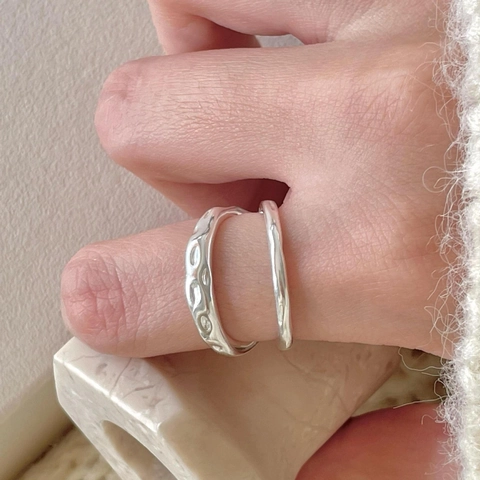 925 Sterling Zilveren Dubbellaagse Gehamerde Ring Voor Dames Minimalistisch Verstelbaar Open Onregelmatige Lijn Sieraden