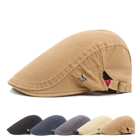Gorra Plana Estilo Británico Algodón Ajustable Sombrero Ivy Vintage Color Sólido Para Hombres Mujeres Logo M Metal