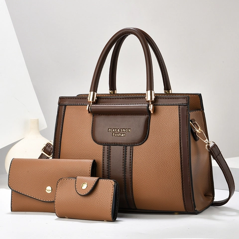 Borsa A Spalla Da Donna Alla Moda Borsa A Mano E Portafoglio Porta Carte Pelle PU Grana Litchi Grande Capacità Tracolla