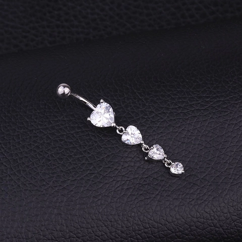 Stainless Steel And Copper Heart Zircon Dangle Belly Piercing Navel Ring Graduated Sparkling Body Jewelry For Women