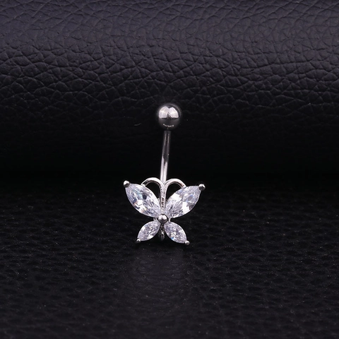Piercing Ombligo Mariposa Acero Inoxidable Barbell Joyería Corporal Con Circón Brillante Ornamento Elegante