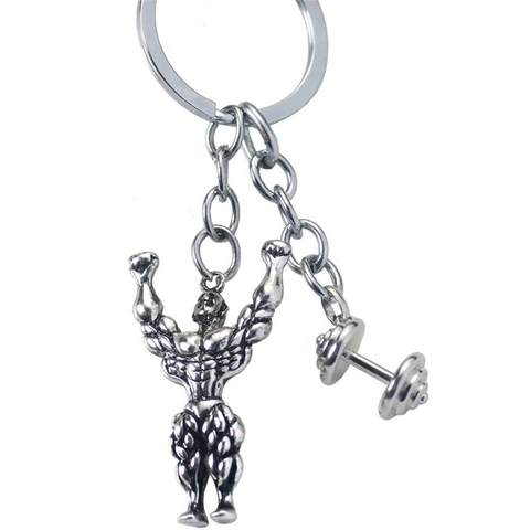 Fitness Gym Keychain Boxing Gloves Barbell Weight Plate Dumbbell Muscle Man Metal Keyring Sports Novelty