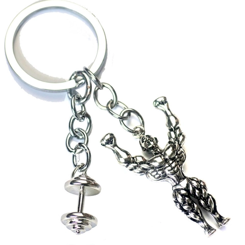 Fitness Gym Keychain Boxing Gloves Barbell Weight Plate Dumbbell Muscle Man Metal Keyring Sports Novelty