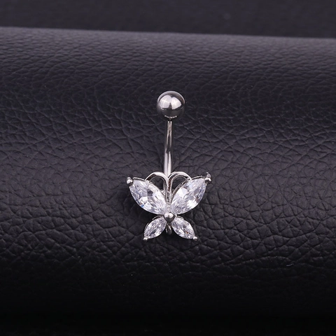 Piercing Ombligo Mariposa Acero Inoxidable Barbell Joyería Corporal Con Circón Brillante Ornamento Elegante