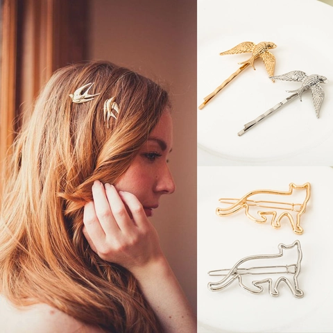 Mollette Per Capelli Animali Geometrici Lega Origami Gatto Volpe Pegaso Forcine Minimaliste Strass Perla Artificial