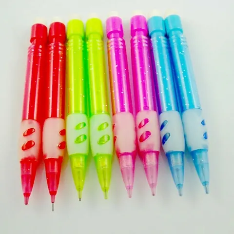 Mini Portamine Trasparente Luccicante Plastica Strumento Scrittura Portatile Con Impugnatura Gomma Gomma Per Studenti Ufficio