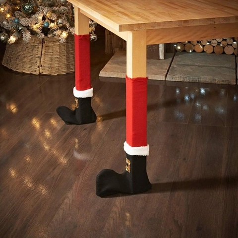Christmas Santa Boot Chair Leg Covers Red Non Woven Fabric Table Feet Protectors Elf Boots Festive Dining Room Decoration