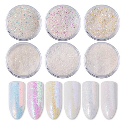 Nail Glitter Powder White Aurora Chrome Pigment Fine Shimmer Pearlescent Dust Manicure Art Decoration Professional DIY