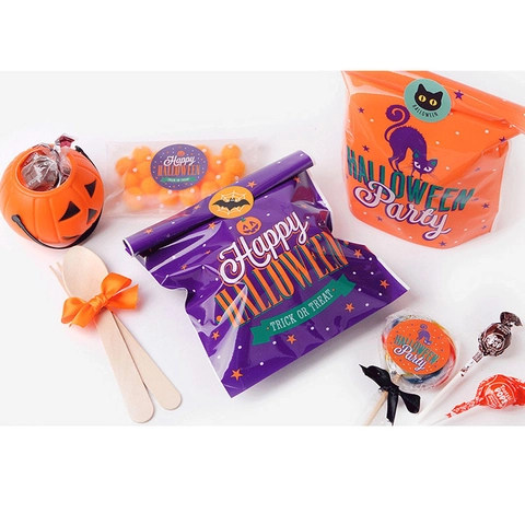 Halloween Süßigkeiten Geschenktüten Kunststoff Kordelzug Schleife Keks Verpackung Party Zubehör Kürbis Katze Schloss
