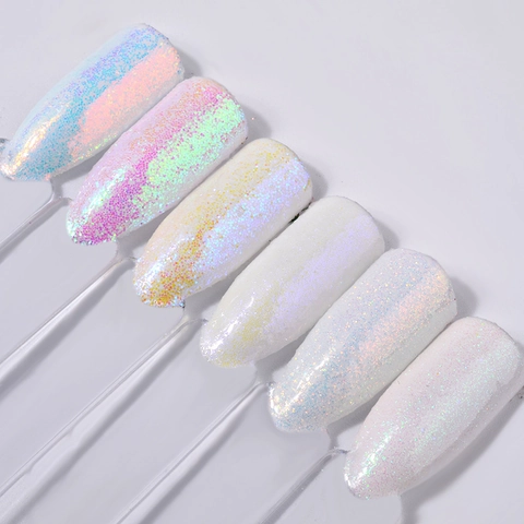 Nail Glitter Powder White Aurora Chrome Pigment Fine Shimmer Pearlescent Dust Manicure Art Decoration Professional DIY