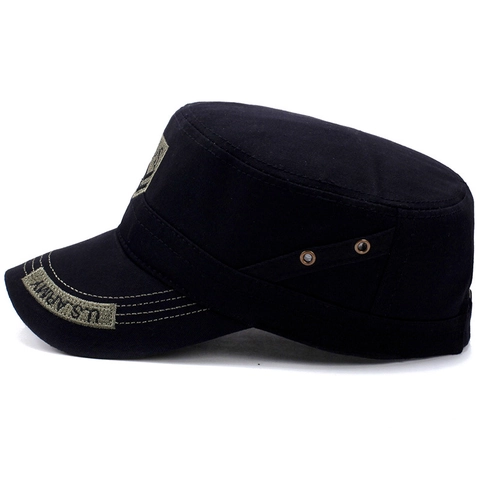Herren Cadet Cap Baumwolle Militär Flat Top Hut Verstellbar Sonnenschutz Outdoor US Army Stickerei Atmungsaktiv