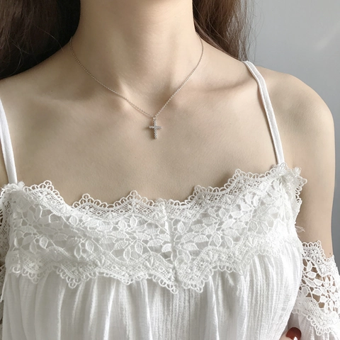 Kreuz Anhänger Halskette 925 Sterling Silber Mit Zirkonia Zierlich Koreanische Mode Minimalistischer Schmuck Für Frauen