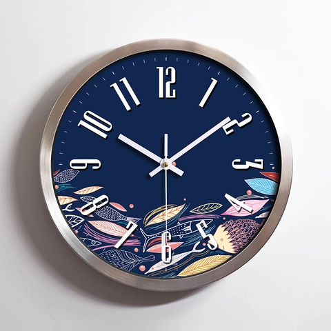 Orologio Da Parete Rotondo Moderno Silenzioso Telaio In Metallo Copertura In Vetro Decorativo Motivo Di Fiori E Pesci Casa