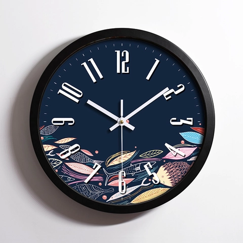 Orologio Da Parete Rotondo Moderno Silenzioso Telaio In Metallo Copertura In Vetro Decorativo Motivo Di Fiori E Pesci Casa