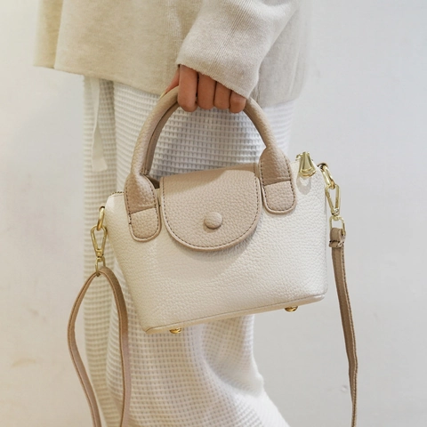 Mini Sac à Main en Cuir PU pour Femme Grain de Litchi Avec Poignée Supérieure et Bandoulière Réglable pour Mode de Rue