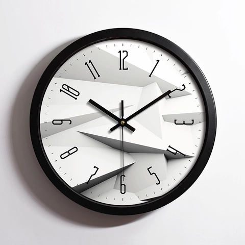 Orologio Da Parete Rotondo Moderno Acciaio Inossidabile Metallo Silenzioso Senza Ticchettio Quadrante Geometrico 3D Numeri Arabi
